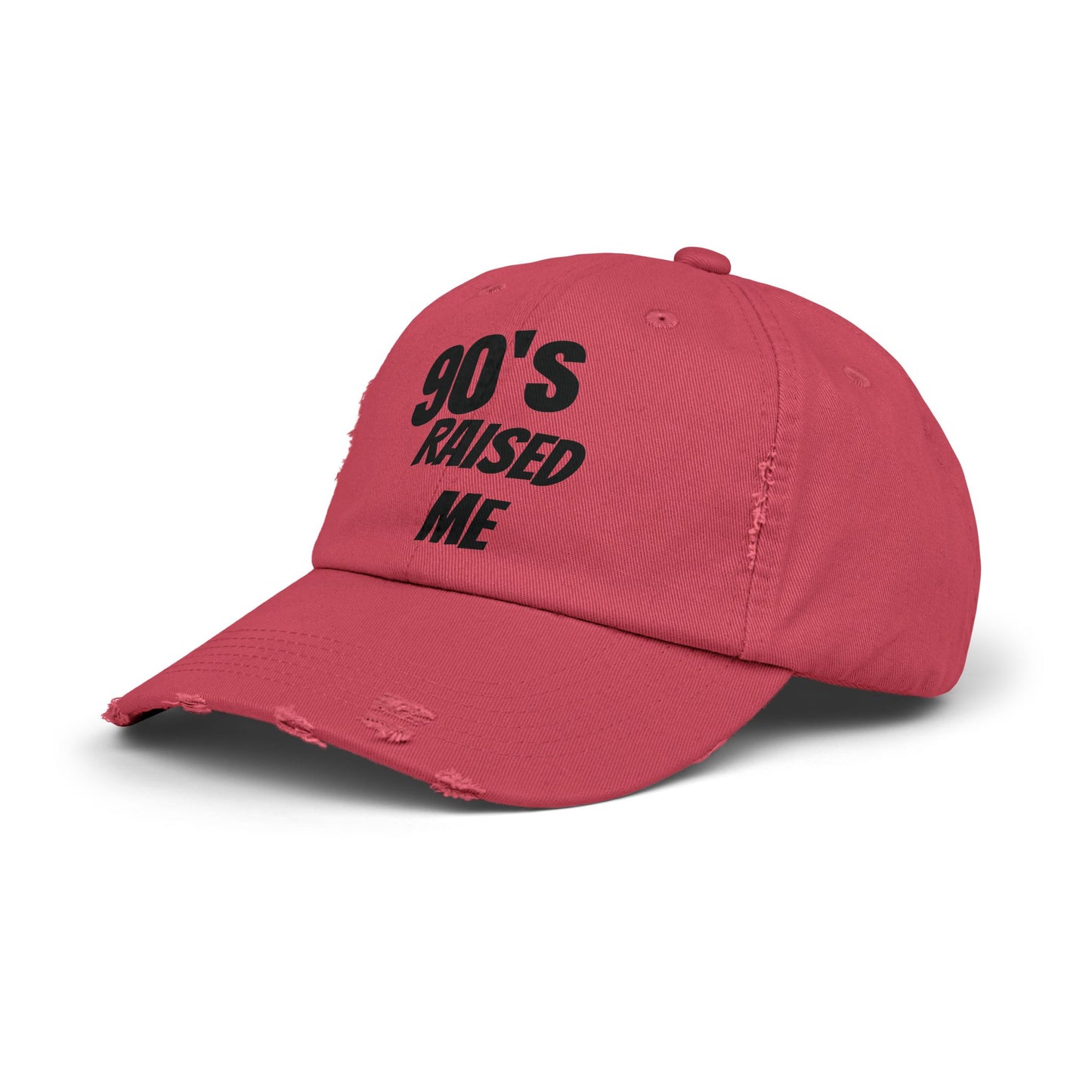90's Raised Me Unisex Distressed Cap - Retro Pink Dad Hat for Nostalgic Vibes